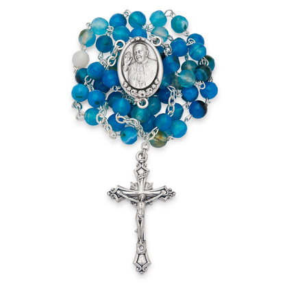 Pope Francis Rosary with Blue Agate Beads