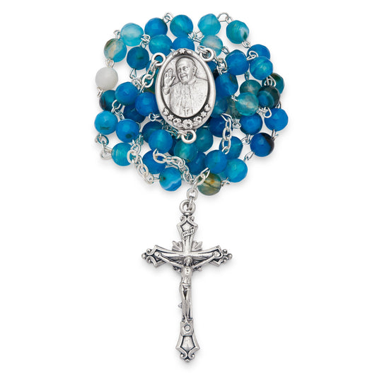Pope Francis Rosary with Blue Agate Beads