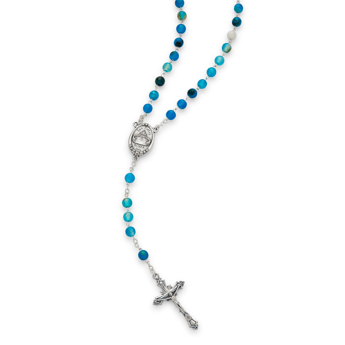 Pope Francis Rosary with Blue Agate Beads