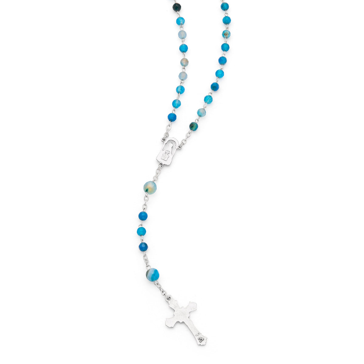Rosary in Blue and White Agate