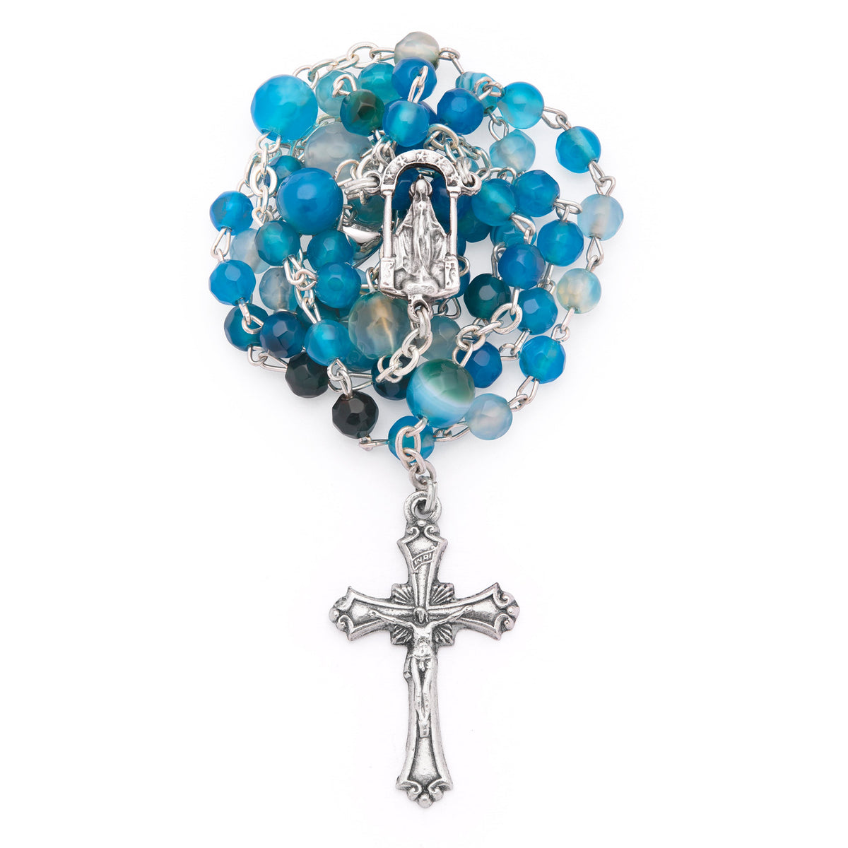 Rosary in Blue and White Agate