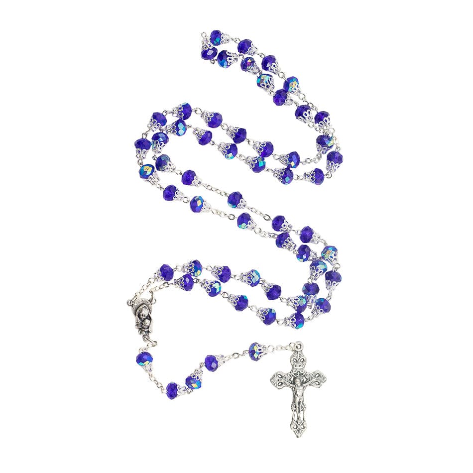 Rosary in Faceted Blue Glass "Mongolfiera" Beads