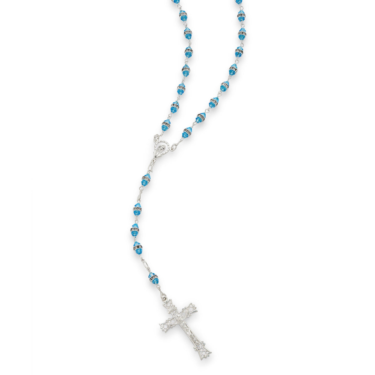 Rosary in Light Blue Crystal Rhinestones