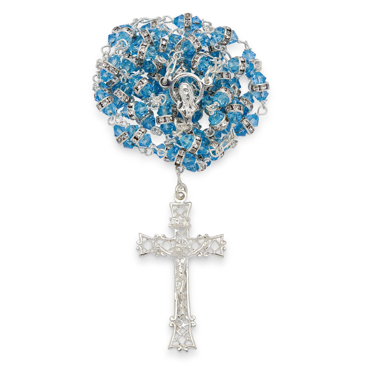 Rosary in Light Blue Crystal Rhinestones