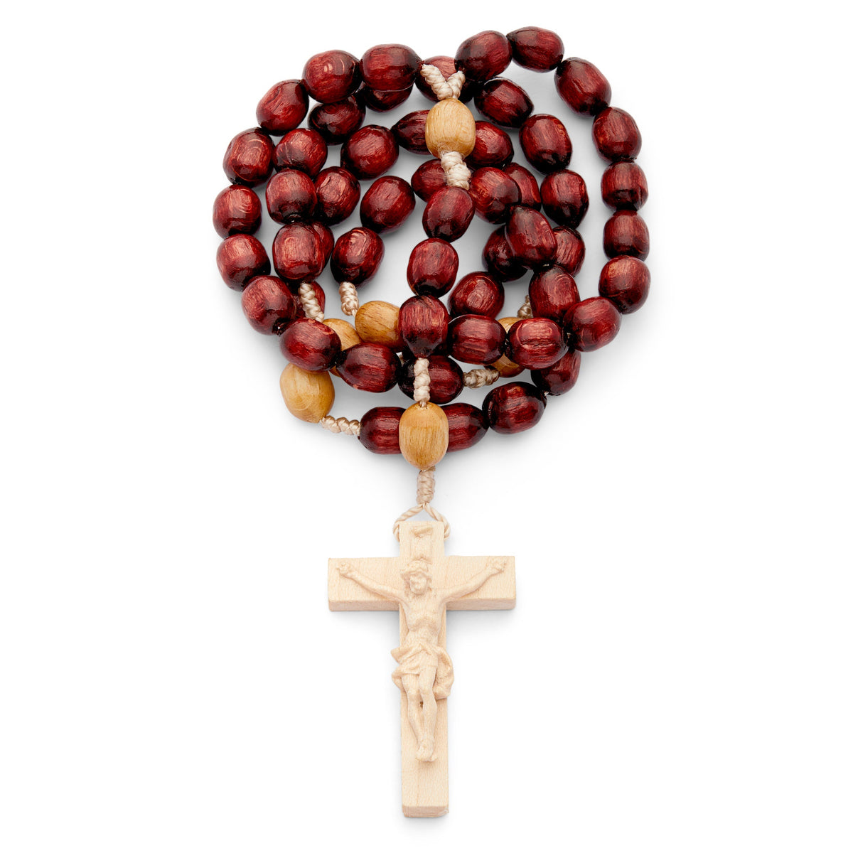Rosary in rope with Natural Wood Oval Shape Beads