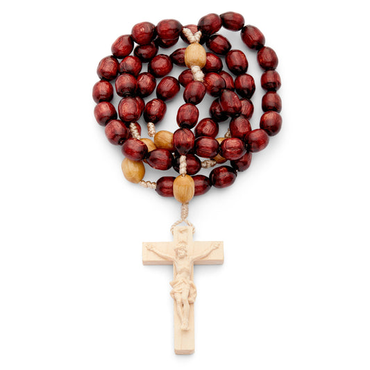 Rosary in rope with Natural Wood Oval Shape Beads