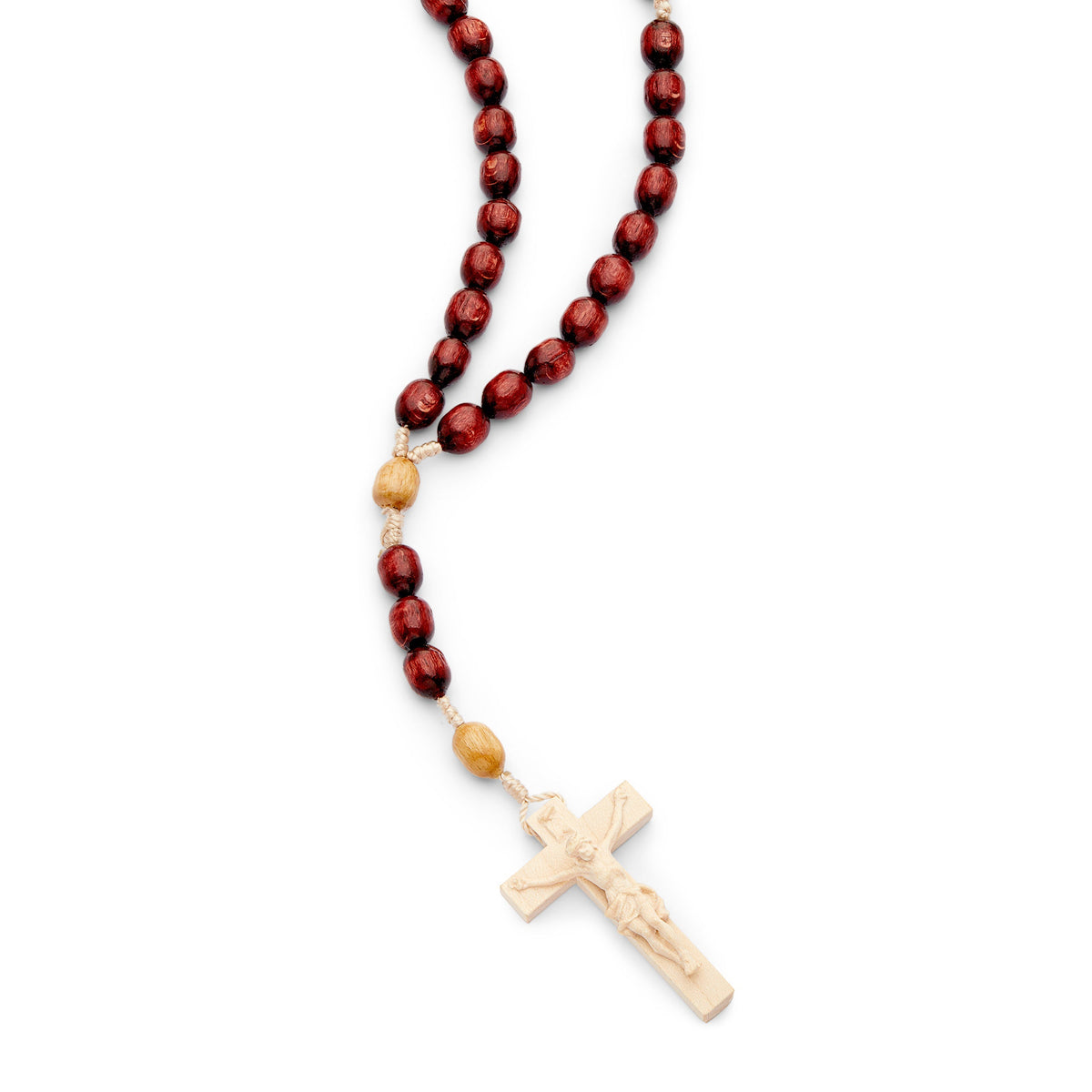 Rosary in rope with Natural Wood Oval Shape Beads