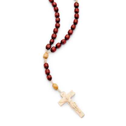 Rosary in rope with Natural Wood Oval Shape Beads