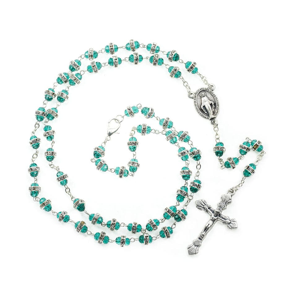 Rosary Necklace in Glass with Crystal Rhinestones Beads