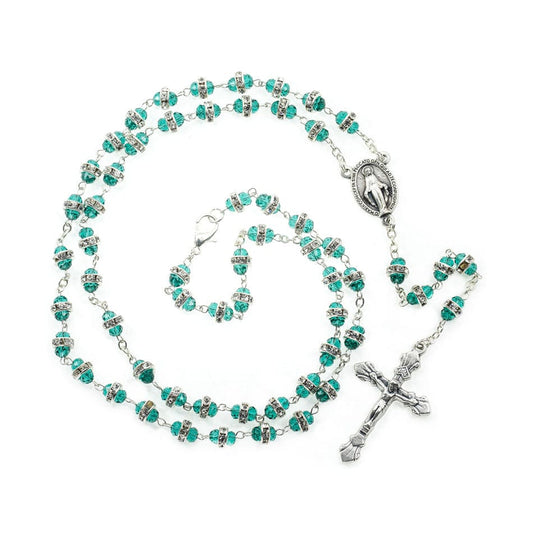 Rosary Necklace in Glass with Crystal Rhinestones Beads