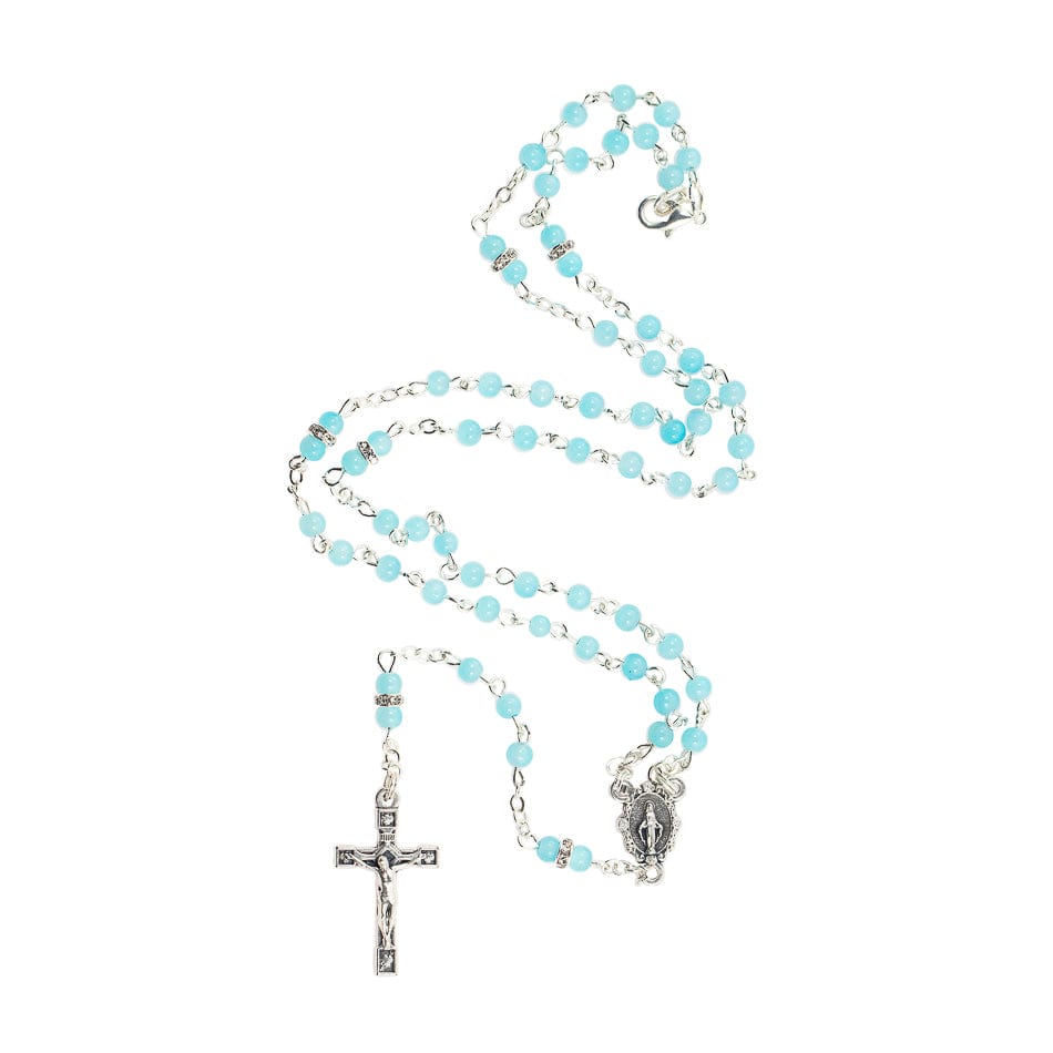 Rosary Round Glass Beads Crystal Rhinestones Our Father
