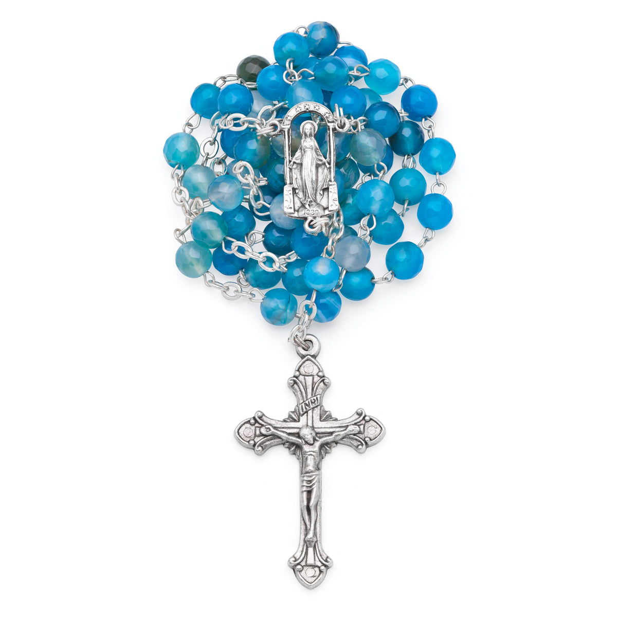 Rosary with Blue Faceted Agate