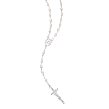 Rosary with Blue Faux Leather Case and Synthetic Pearl Beads