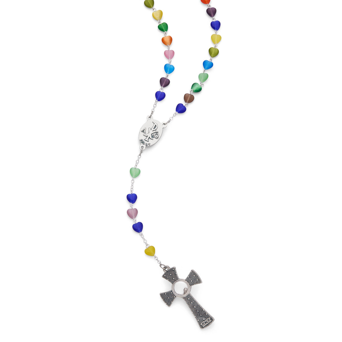 Multicolor Rosary with Heart-Shaped Cat Eye Beads