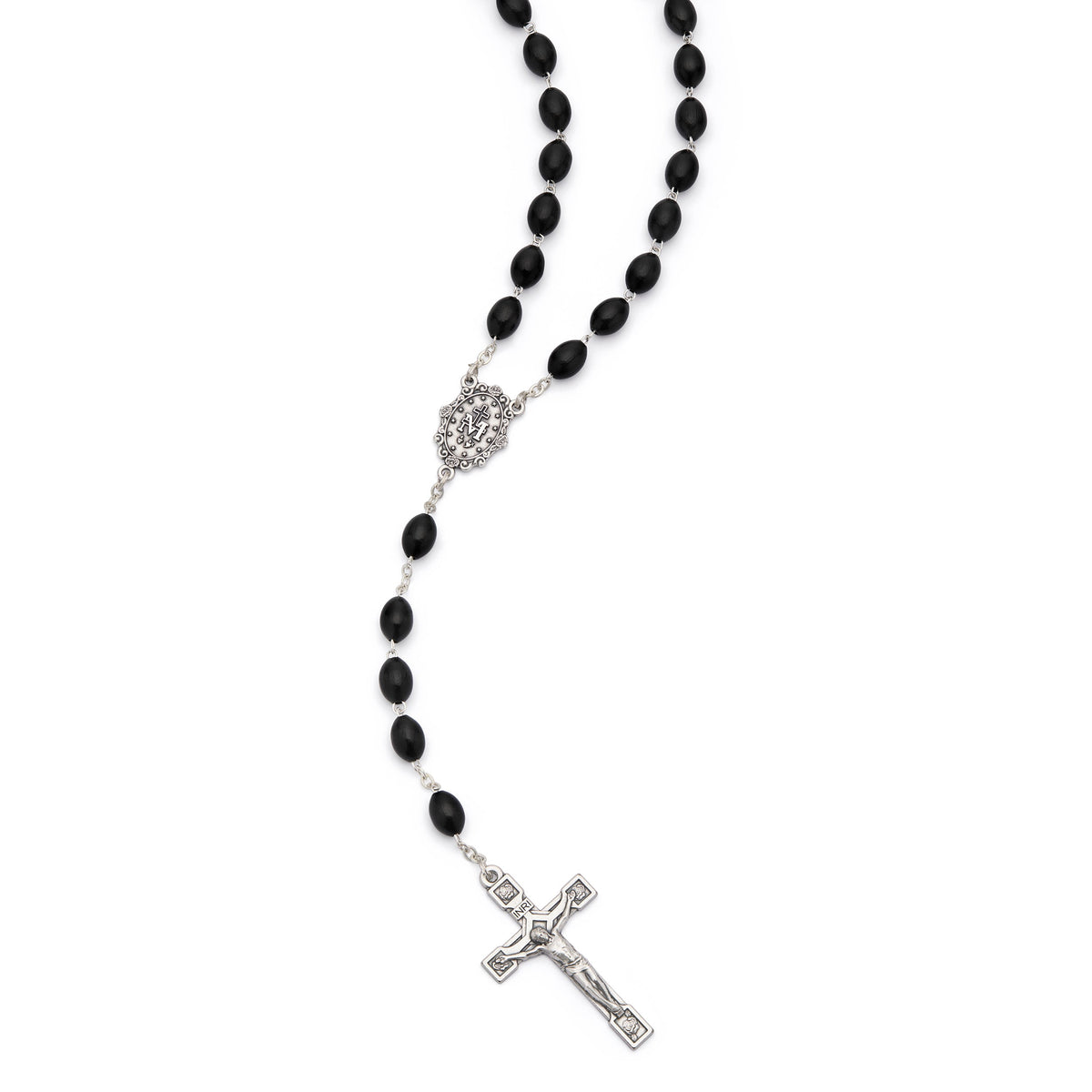 Rosary with Oval Black Wooden Beads
