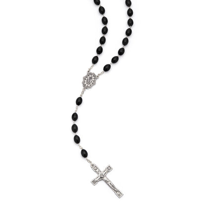 Rosary with Oval Black Wooden Beads