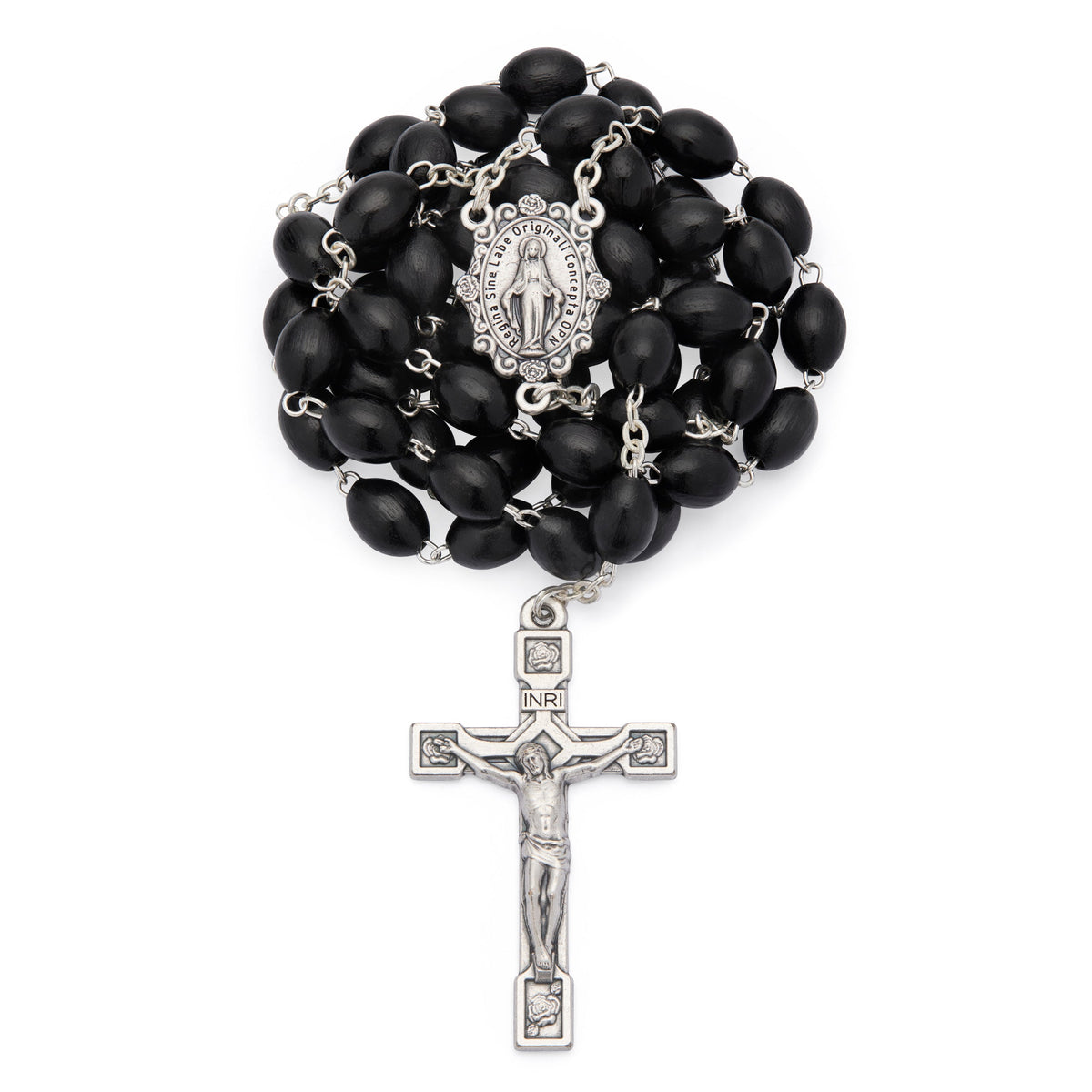 Rosary with Oval Black Wooden Beads