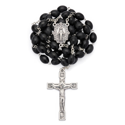 Rosary with Oval Black Wooden Beads
