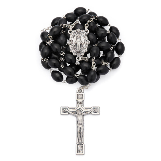 Rosary with Oval Black Wooden Beads