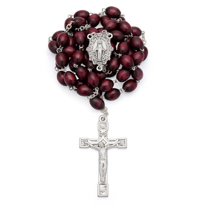 Rosary with Oval Dark Brown Wooden Beads