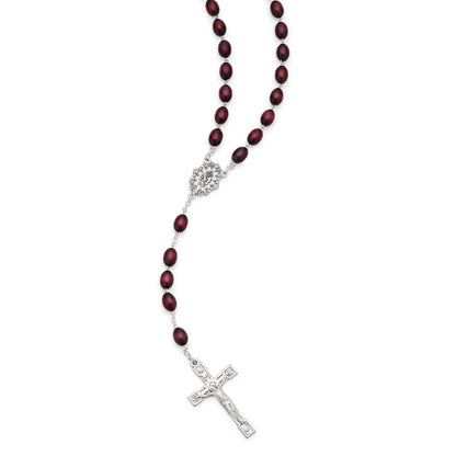 Rosary with Oval Dark Brown Wooden Beads