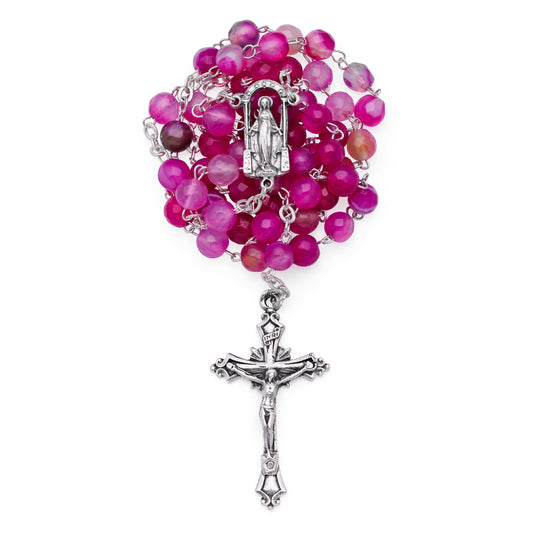 Rosary with Pink Agate Beads