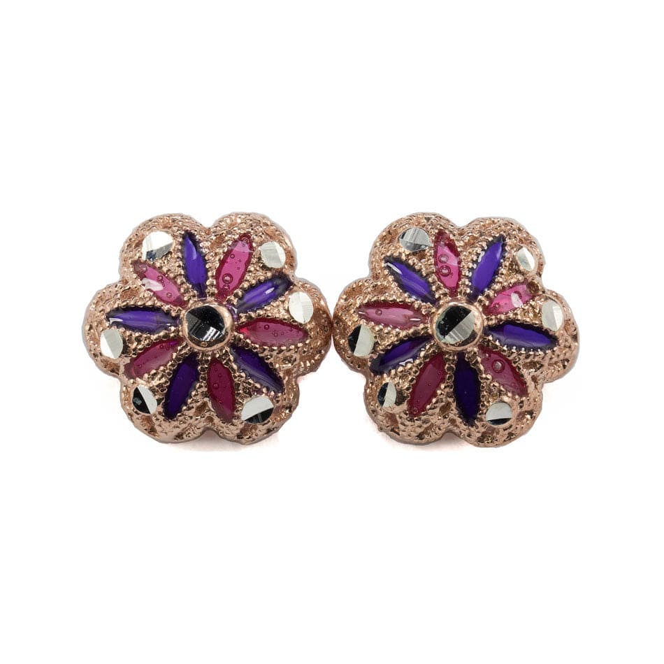 Rose Gold Plated Filigree Button Earrings