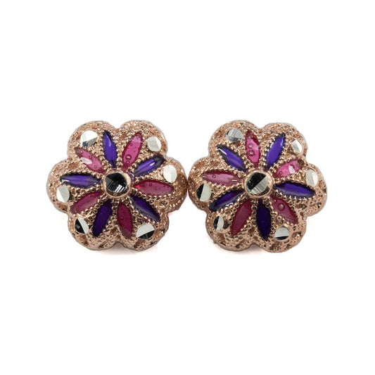 Rose Gold Plated Filigree Button Earrings