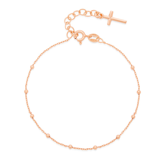 Rose Gold-plated Sterling Silver Rosary Bracelet with Final Cross Pendant
