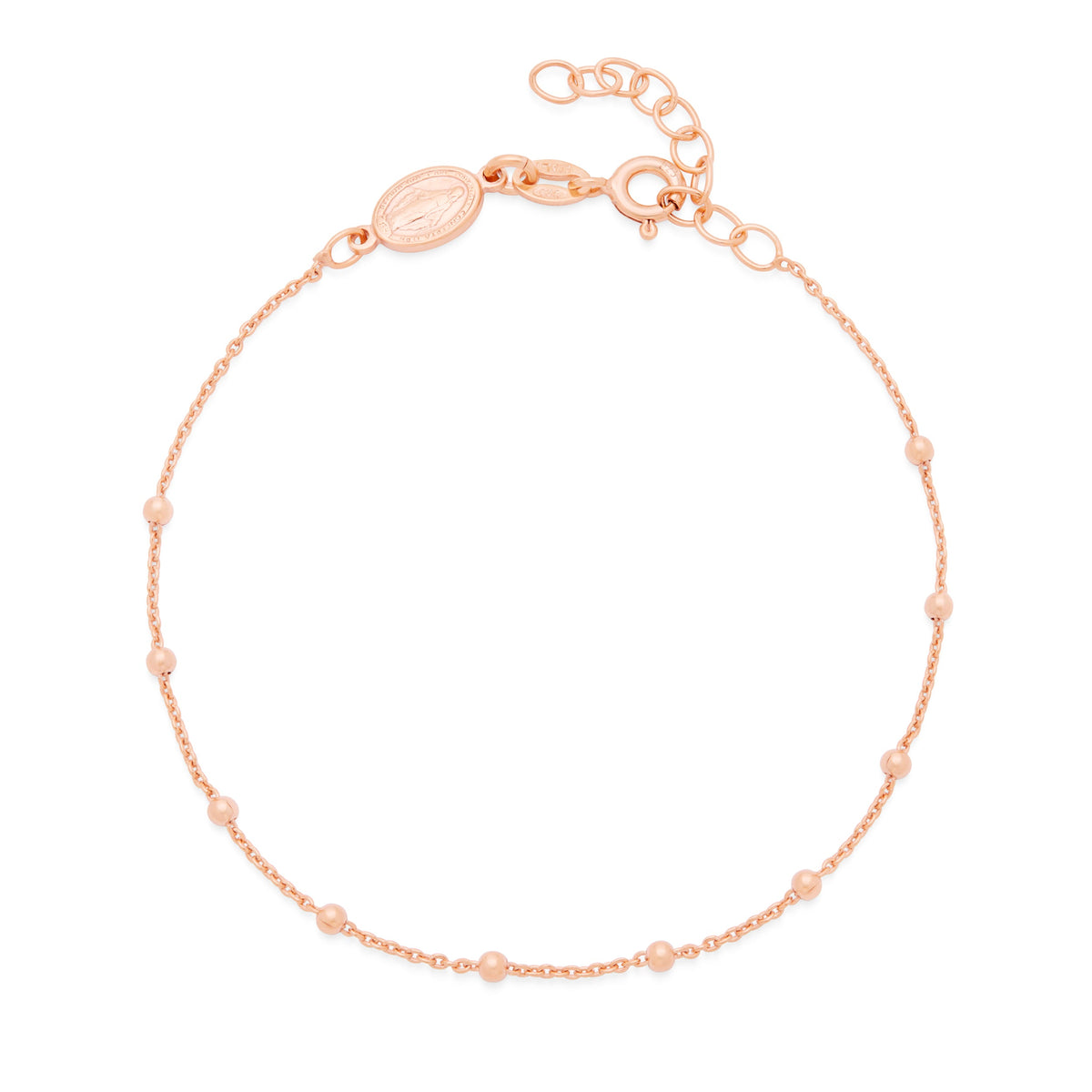 Rose Gold-plated Sterling Silver Rosary Bracelet with Miraculous Medal