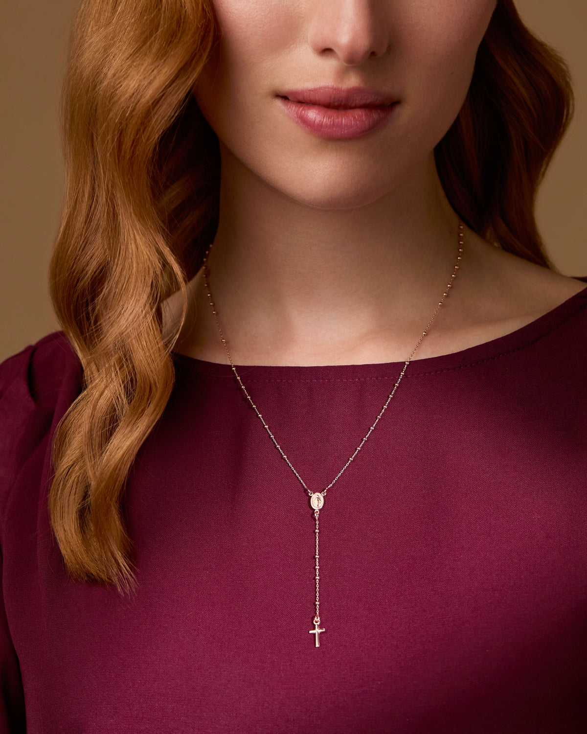 Rose Gold-plated Sterling Silver Rosary with Small Beads
