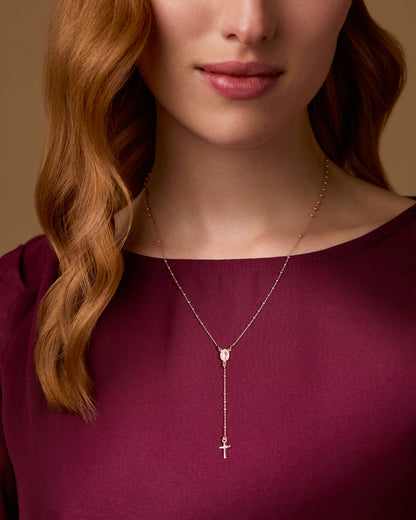Rose Gold-plated Sterling Silver Rosary with Small Beads