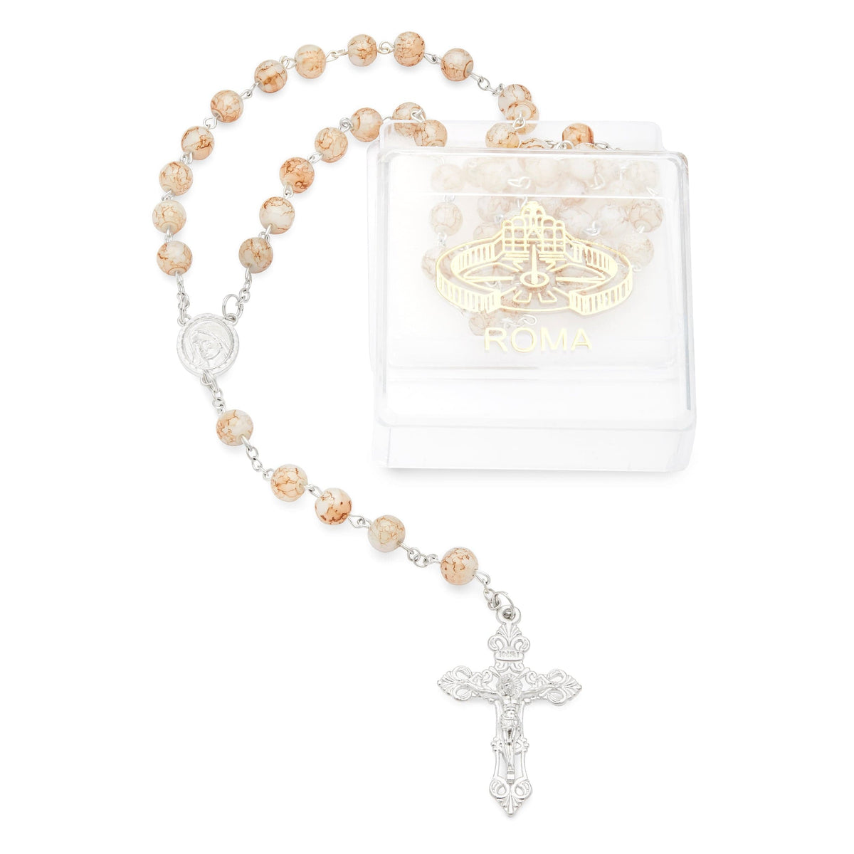 White and Rose Marble Effect Rosary