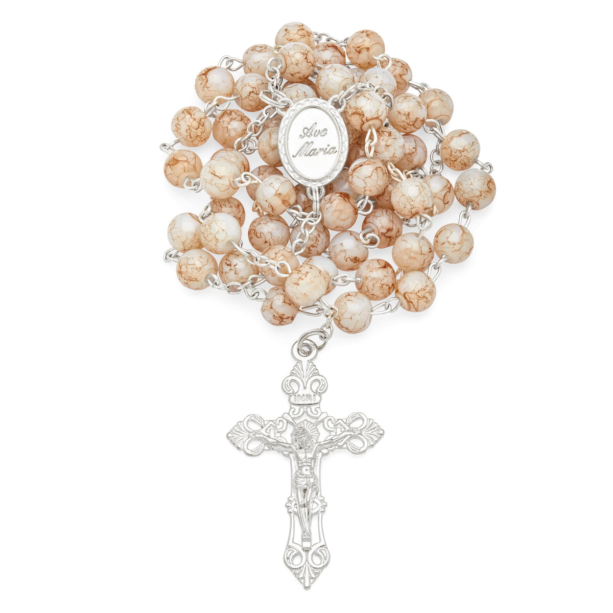 White and Rose Marble Effect Rosary