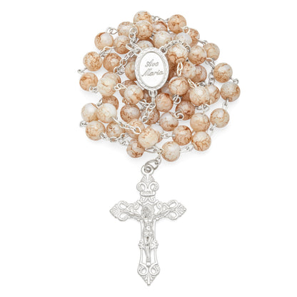 White and Rose Marble Effect Rosary