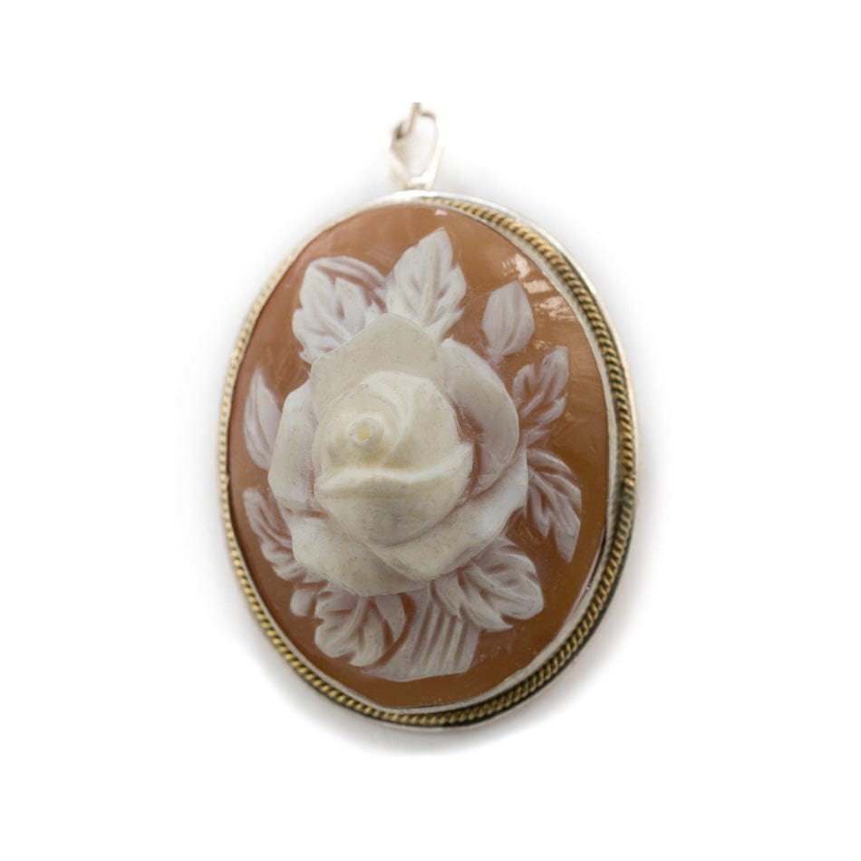 Rose Relief Cameo in Sterling Silver and Sardonix Shell