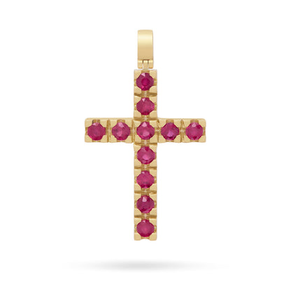 Yellow Gold Cross Pendant with Rubies