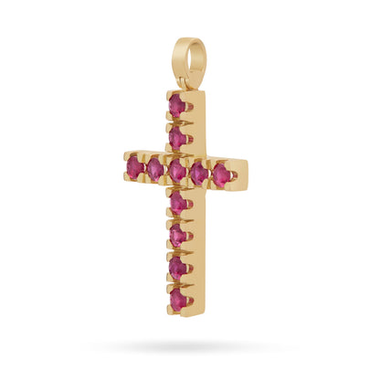 Yellow Gold Cross Pendant with Rubies