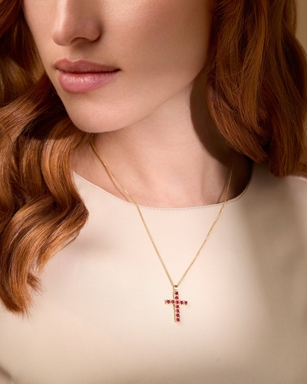 Yellow Gold Cross Pendant with Rubies