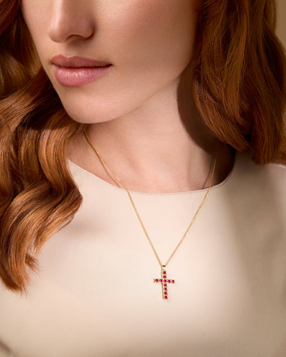 Yellow Gold Cross Pendant with Rubies