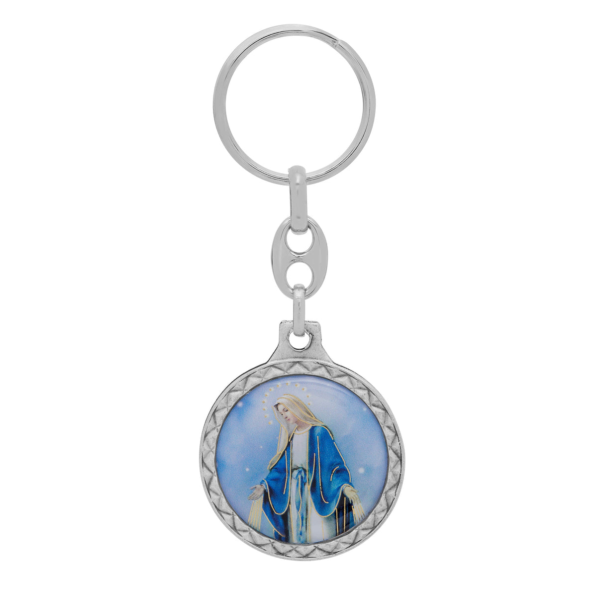 Round Colored Metal Keychain of Our Lady of the Miraculous Medal