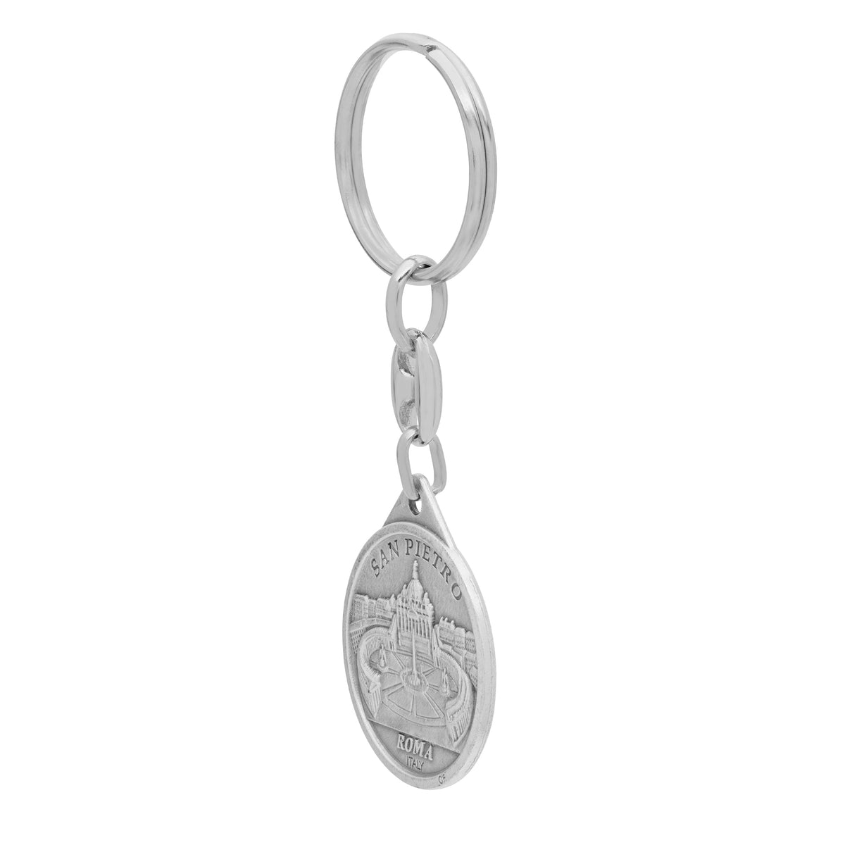 Round Colored Metal Keychain of Pope Francis With Yellow Background