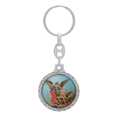 Round Colored Metal Keychain of St. Michael