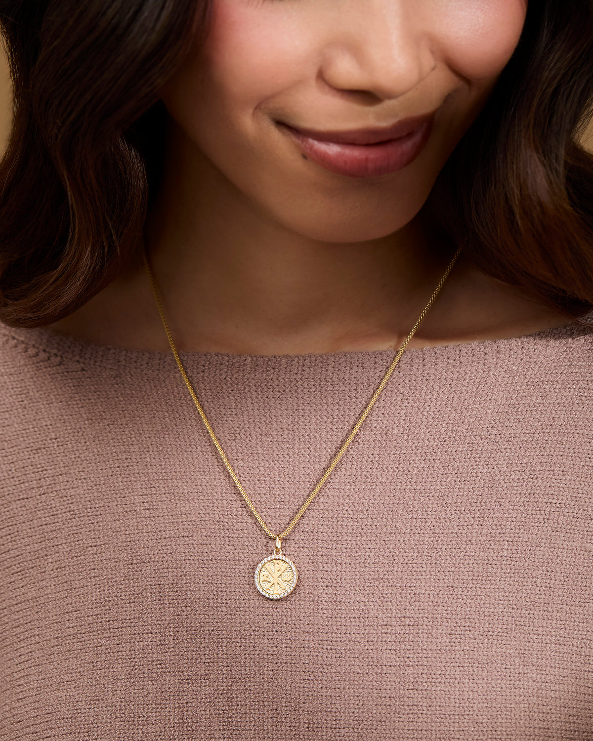 Round Gold Plated Peace Medal with Crystal