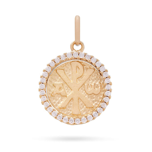 Round Gold Plated Peace Medal with Crystal