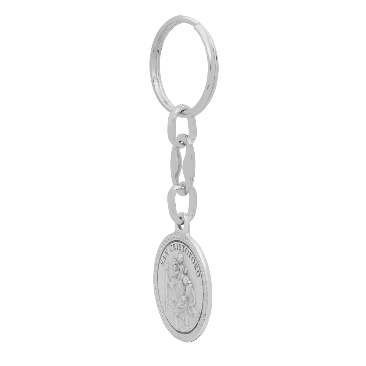 Round Metal Keychain With Double Face of Pope Francis and St. Christopher