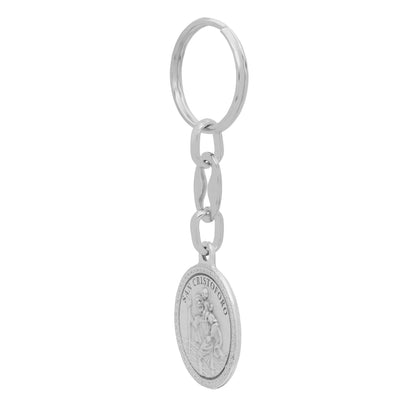 Round Metal Keychain With Double Face of Pope Francis and St. Christopher
