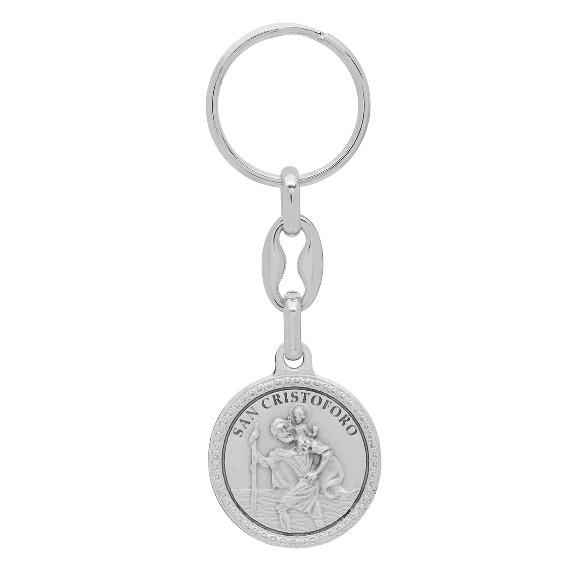 Round Metal Keychain With Double Face of Pope Francis and St. Christopher