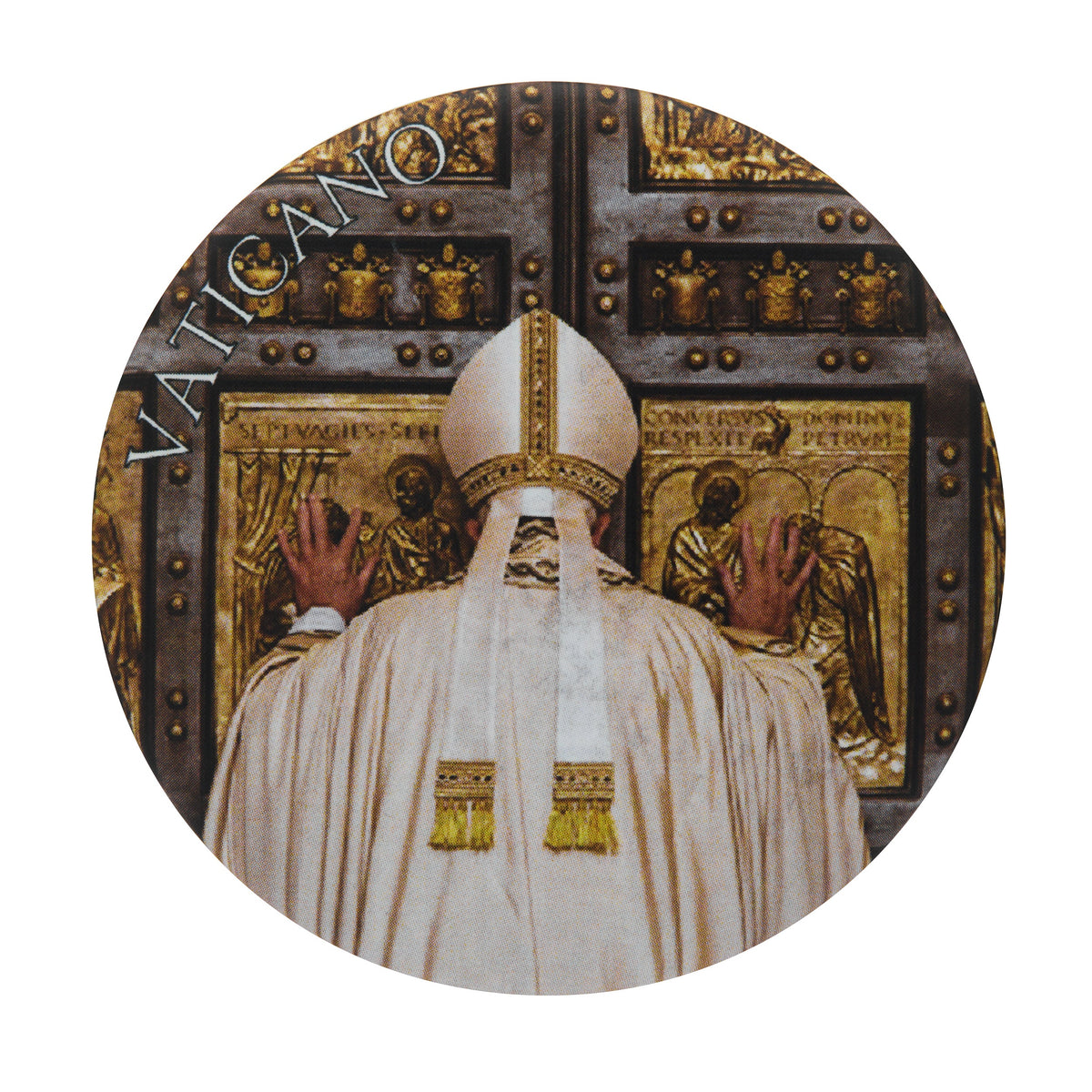 Round Soft-touch Magnet with Pope Francis Opening the Holy Door
