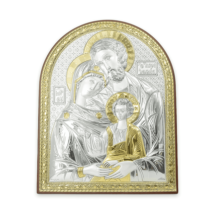 Sacred Family Bilaminated Sterling Silver Painting with Golden Details